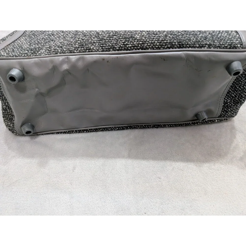 Oscar De La Renta Grey Tweed Leather Trim Luggage Duffle Bag Vintage Rare